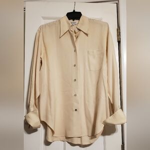 Express 100% Silk Cream Bottom Down Shirt S